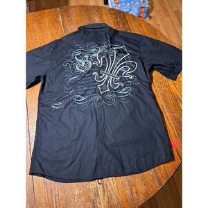 Large Danesi Black Western Streetwear Cowboy Snap Front Short Sleeve Shirt